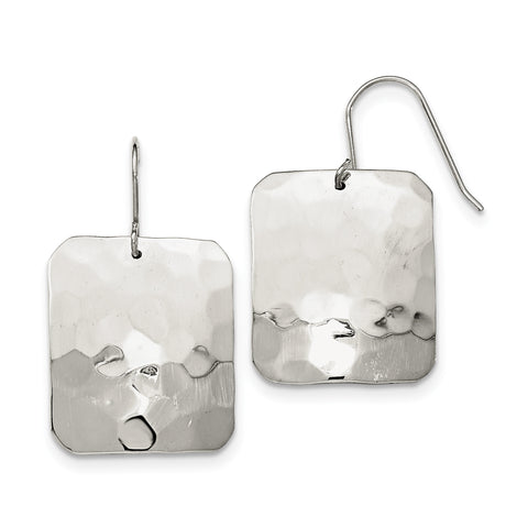 Sterling Silver Polished Hammered Square Shepherd Hook Earrings QE12043 - shirin-diamonds
