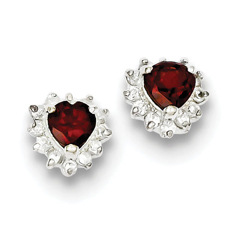 Sterling Silver Garnet & CZ Heart Earrings QE1204 - shirin-diamonds