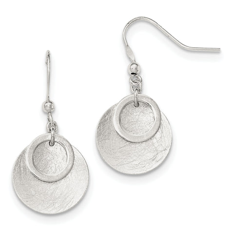 Sterling Silver Polished & Textured Circle Shepherd Hook Earrings QE12104 - shirin-diamonds
