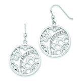 Sterling Silver Rhodium-plated CZ Floral Round Dangle Earrings QE12122 - shirin-diamonds