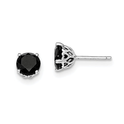 Sterling Silver Rhodium-plated Black Sapphire Post Earrings QE12151 - shirin-diamonds