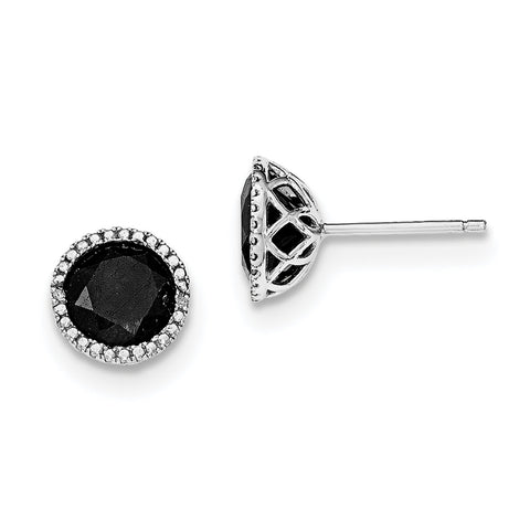 Sterling Silver Rhodium-plated Black Sapphire & Diamond Post Earrings QE12152 - shirin-diamonds