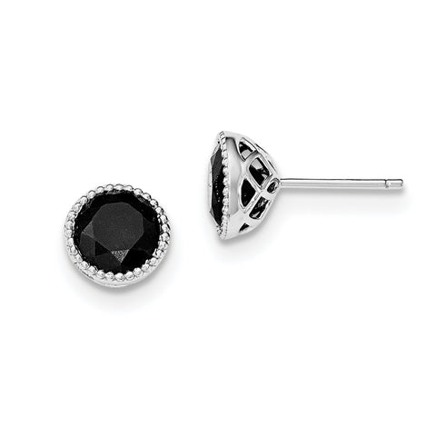 Sterling Silver Rhodium-plated Black Sapphire Post Earrings QE12155 - shirin-diamonds