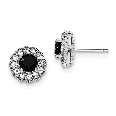 Sterling Silver Rhodium-plated Black Sapphire & White Topaz Post Earrings QE12170 - shirin-diamonds