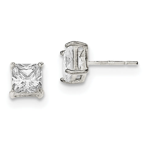 Sterling Silver Polished CZ Post Earrings QE12176 - shirin-diamonds