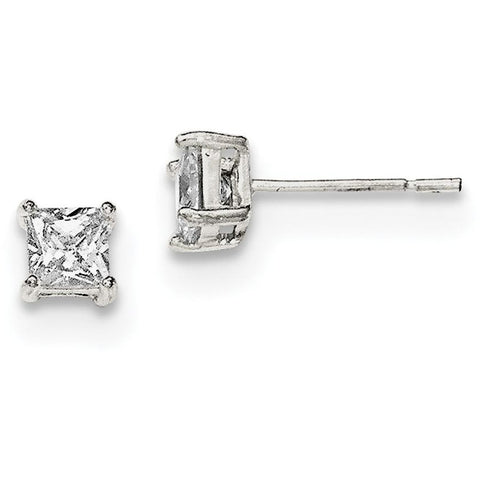 Sterling Silver Polished CZ Post Earrings QE12178 - shirin-diamonds