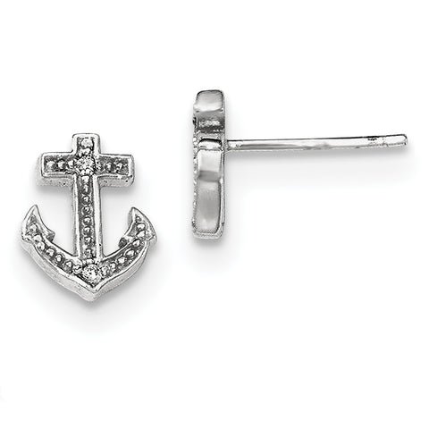 Sterling Silver Rhodium-plated Polished CZ Anchor Post Earrings QE12212 - shirin-diamonds