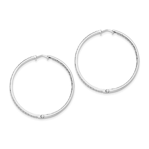 Sterling Silver Rhodium-plated Diamond In & Out Hoop Earrings QE12251 - shirin-diamonds