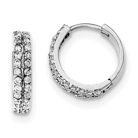 Sterling Silver Polished Rhodium-plated Hinged Hoop Earrings QE12258 - shirin-diamonds