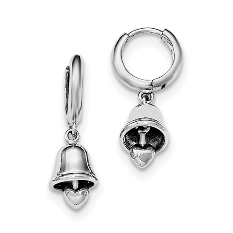 Sterling Silver Rhodium-plated Polished Bell w/Heart Children Hoop Earrings QE12286 - shirin-diamonds