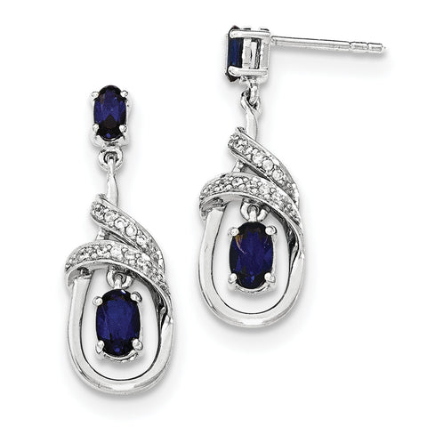 Sterling Silver Rhodium-plated Synthetic Blue Sapphire & CZ Post Earrings QE12306 - shirin-diamonds