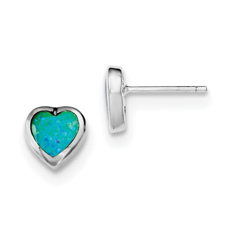 Sterling Silver Rhodium-plated Synthetic Opal Polished Heart Post Earrings QE12348 - shirin-diamonds