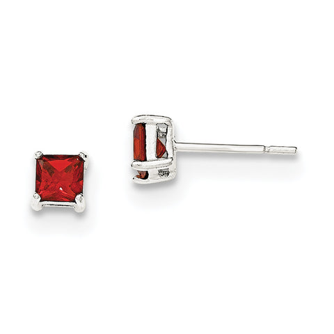 Sterling Silver Polished Red Glass Post Earrings QE12360 - shirin-diamonds