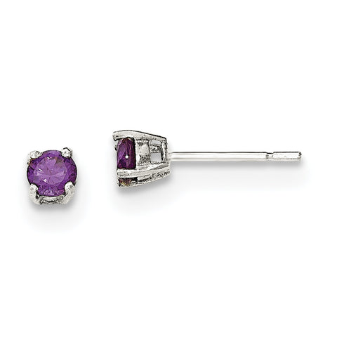 Sterling Silver Polished Purple CZ Post Earrings QE12361 - shirin-diamonds