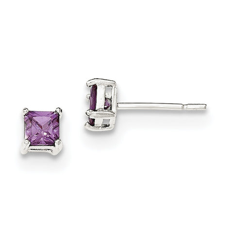 Sterling Silver Polished Purple CZ Post Earrings QE12362 - shirin-diamonds