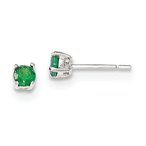 Sterling Silver Polished Green Glass Post Earrings QE12365 - shirin-diamonds