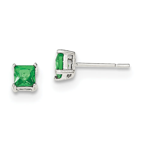 Sterling Silver Polished Green Glass Post Earrings QE12366 - shirin-diamonds