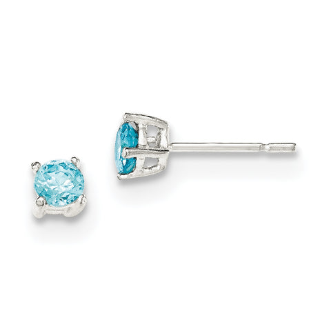 Sterling Silver Polished Light Blue CZ Post Earrings QE12371 - shirin-diamonds