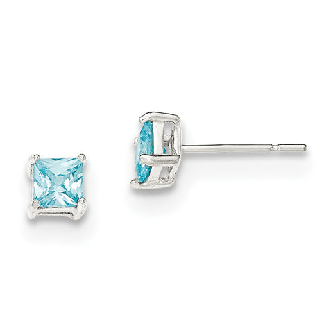 Sterling Silver Polished Light Blue CZ Post Earrings QE12372 - shirin-diamonds