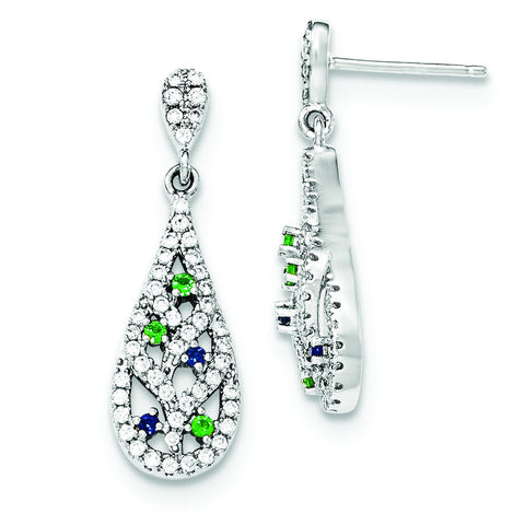 Sterling Silver Blue/Green/White CZ Post Earrings QE12400 - shirin-diamonds