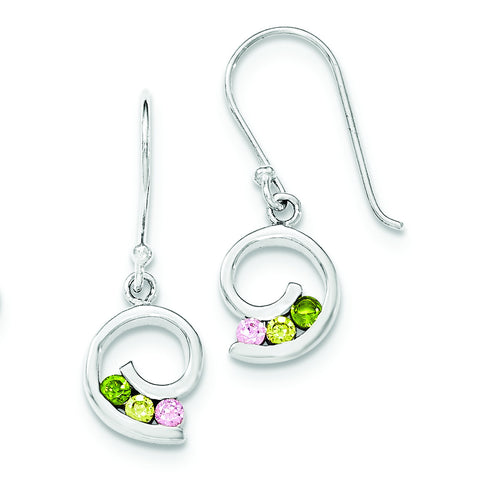 Sterling Silver Polished Green,Yellow,Pink CZ Shepherd Hook Earrings QE12405 - shirin-diamonds
