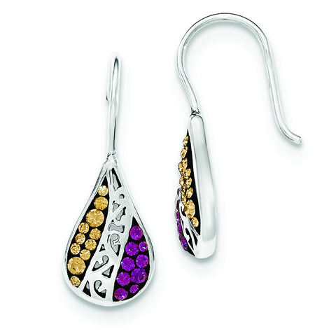 Sterling Silver Champ & Purple Crystals Teardrop Shepherd Hook Earring QE12407 - shirin-diamonds