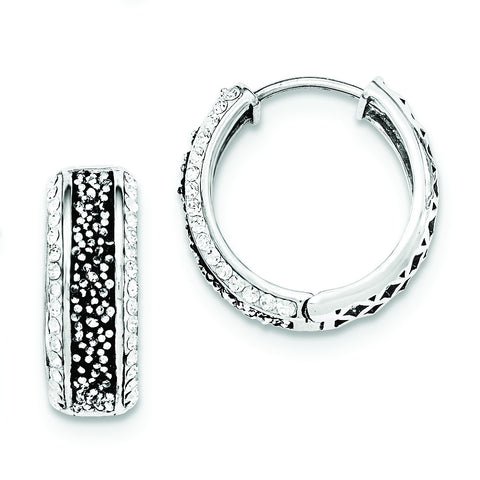 Sterling Silver Polished White & Black Crystal Hinged Hoops QE12408 - shirin-diamonds
