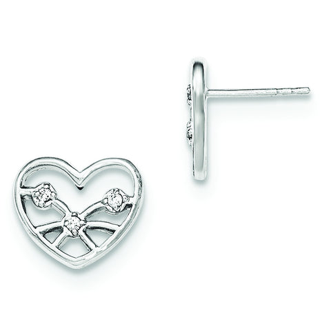 Sterling Silver CZ Heart Post Earrings QE12429 - shirin-diamonds