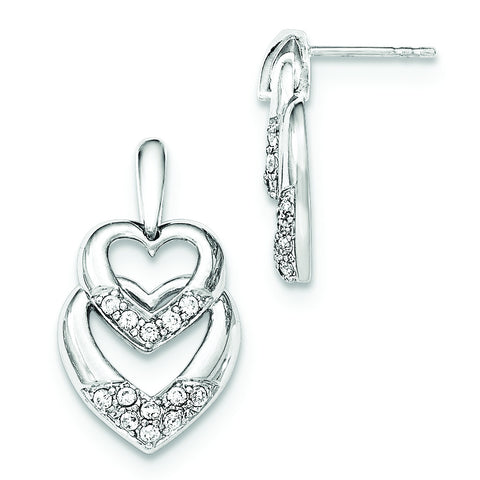 Sterling Silver CZ Double Heart Dangle Post Earrings QE12433 - shirin-diamonds