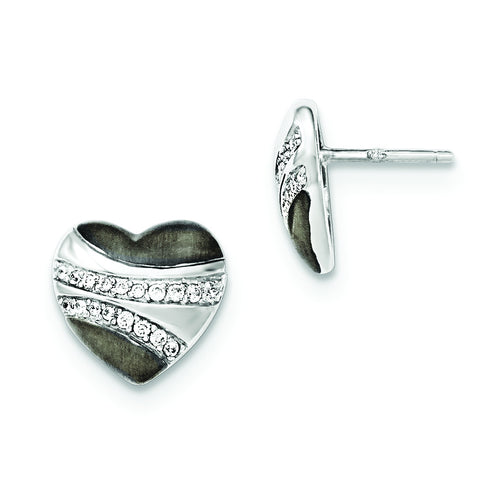 Sterling Silver Blk Rhod Polished CZ Heart Post Earrings QE12434 - shirin-diamonds