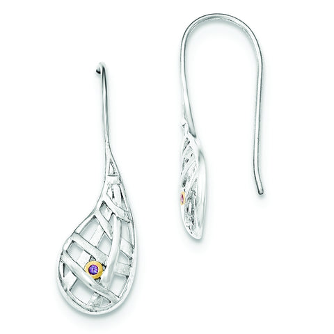 Sterling Silver Gold-plated Amethyst Teardrop Criss Cross Earrings QE12461 - shirin-diamonds