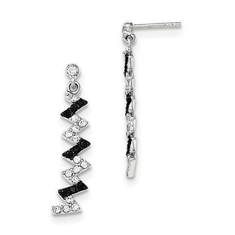 Sterling Silver Black & White CZ Dangle Post Earrings QE12466 - shirin-diamonds