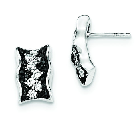 Sterling Silver Black & White CZ Post Earrings QE12490 - shirin-diamonds