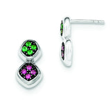 Sterling Silver W/Synthetic Ruby & Synthetic Green Spinel Post Earrings QE12506 - shirin-diamonds