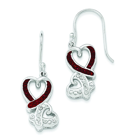 Sterling Silver Red and White Crystal Two Heart Earrings QE12551 - shirin-diamonds