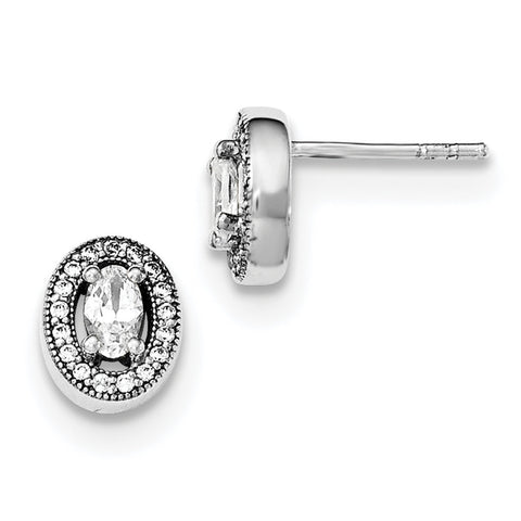 Sterling Silver Rhodium-plated w/ CZ Oval Stud Earrings QE12556 - shirin-diamonds
