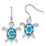 Sterling Silver Rhodium Created Blue Opal Turtle Shepherd Hook Earrings QE12599 - shirin-diamonds