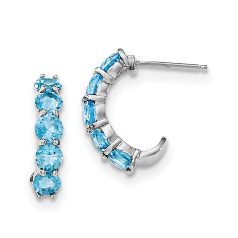 Sterling Silver Rhodium-plated Blue Topaz J-Hoop Earrings QE12616BT - shirin-diamonds