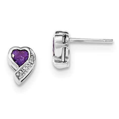 Sterling Silver Rhodium-plated Amethyst and Diamond Heart Earrings QE12618AM - shirin-diamonds