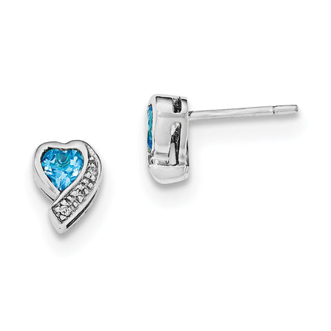 Sterling Silver Rhodium-plated Blue Topaz and Diamond Heart Earrings QE12618BT - shirin-diamonds
