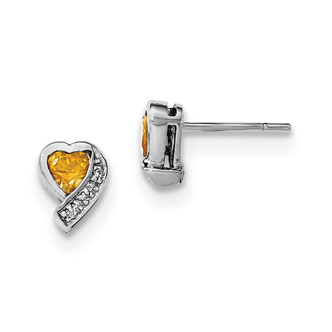 Sterling Silver Rhodium-plated Citrine and Diamond Heart Earrings QE12618CI - shirin-diamonds