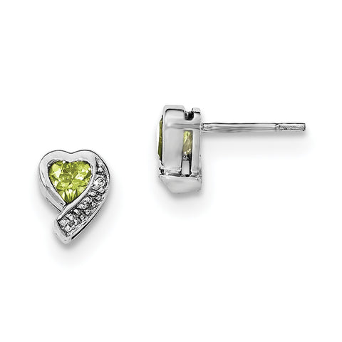 Sterling Silver Rhodium-plated Peridot and Diamond Heart Earrings QE12618PE - shirin-diamonds