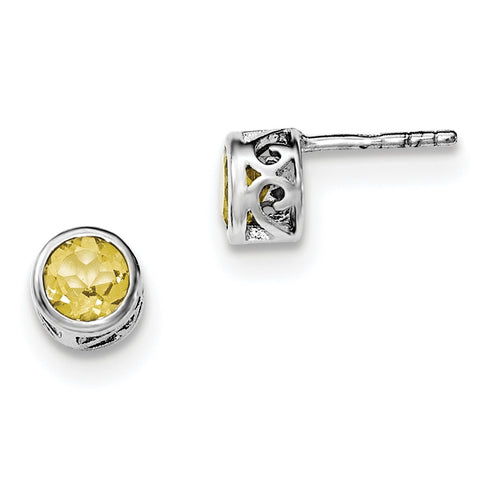 Sterling Silver Rhodium-plated Polished Citrine Round Post Earrings QE12625CI - shirin-diamonds
