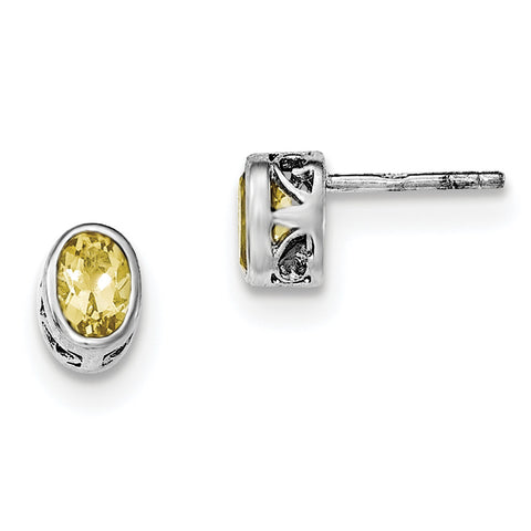 Sterling Silver Rhodium-plated Polished Citrine Oval Post Earrings QE12626CI - shirin-diamonds