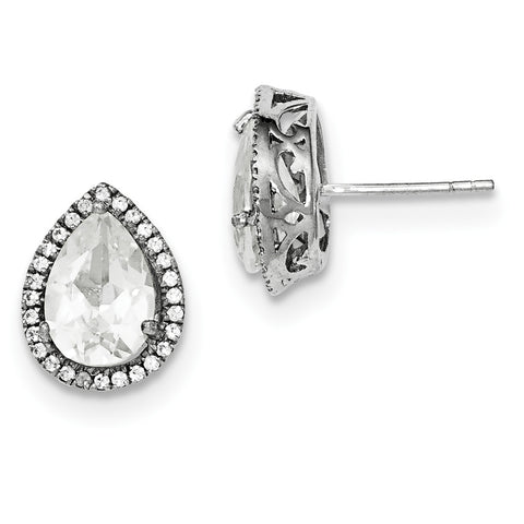Sterling Silver Rhodium Created White Topaz & CZ Post Earrings QE12637APR - shirin-diamonds
