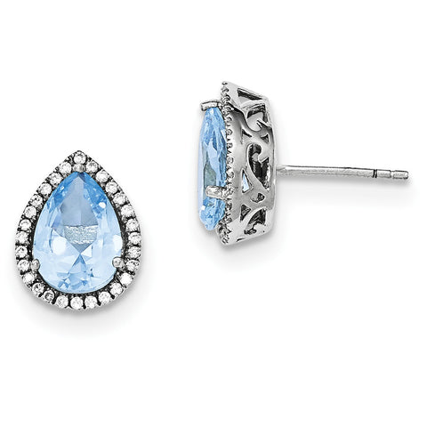Sterling Silver Rhodium Created Aquamarine & CZ Post Earrings QE12637MAR - shirin-diamonds