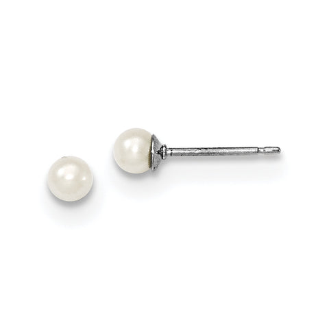 Sterling Silver 3-4mm White FW Cultured Button Pearl Stud Earrings QE12697 - shirin-diamonds
