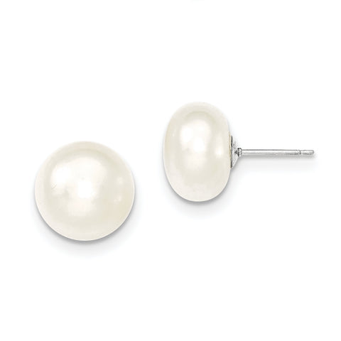 Sterling Silver 12-13mm White FW Cultured Button Pearl Stud Ear QE12698 - shirin-diamonds