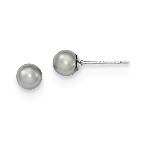Sterling Silver 5-6mm Grey FW Cultured Round Pearl Stud Earrings QE12712 - shirin-diamonds