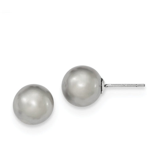 Sterling Silver 10-11mm Grey FW Cultured Round Pearl Stud Earrings QE12717 - shirin-diamonds